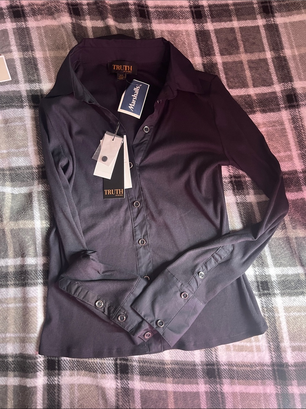 Truth Black Ribbed Long-Sleeve Dress Shirt